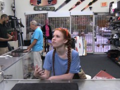 Small tits redhead babe gets smashed at the pawnshop