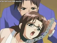 Babe in chains cums on pecker in anime