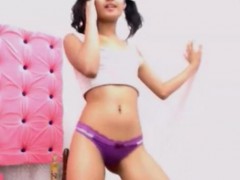Pretty brunette teen dancing on webcam