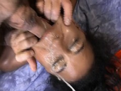 Black Ghetto Trash Gagged And Face Fucked By Two White Guys