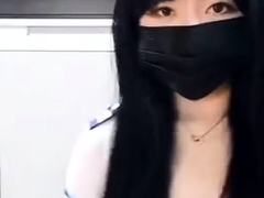 Horny amateur masked Asian teen toying on webcam show