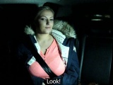 Huge tits blonde fucks in fake taxi on parking